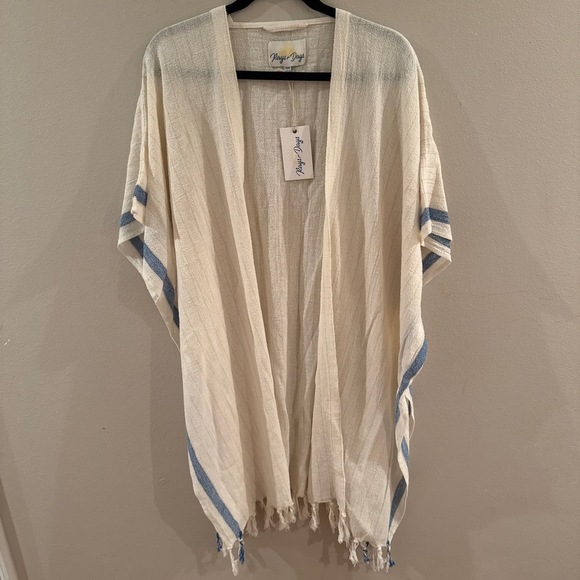 NWT Rays For Days CoverUp Open Front Fringe Hem Striped Sleeves One Size - Picture 1 of 3